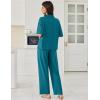 Ekouaer Women Pajamas Set Button Down Sleepwear Short Sleeve Pjs Soft Comfy Nightwear with Long Pants S-XXL(Blue Green)