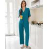 Ekouaer Women Pajamas Set Button Down Sleepwear Short Sleeve Pjs Soft Comfy Nightwear with Long Pants S-XXL(Blue Green)