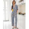 Ekouaer Women Pajamas Set Button Down Sleepwear Short Sleeve Pjs Soft Comfy Nightwear with Long Pants S-XXL(Blue Leopard)