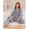 Ekouaer Women Pajamas Set Button Down Sleepwear Short Sleeve Pjs Soft Comfy Nightwear with Long Pants S-XXL(Blue Leopard)
