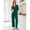 Ekouaer Women Pajamas Set Button Down Sleepwear Short Sleeve Pjs Soft Comfy Nightwear with Long Pants S-XXL(Dark Green)