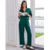 Ekouaer Women Pajamas Set Button Down Sleepwear Short Sleeve Pjs Soft Comfy Nightwear with Long Pants S-XXL(Dark Green)