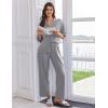 Ekouaer Women Pajamas Set Button Down Sleepwear Short Sleeve Pjs Soft Comfy Nightwear with Long Pants S-XXL(Dark Grey)