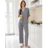 Ekouaer Women Pajamas Set Button Down Sleepwear Short Sleeve Pjs Soft Comfy Nightwear with Long Pants S-XXL(Dark Grey)