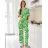 Ekouaer Women Pajamas Set Button Down Sleepwear Short Sleeve Pjs Soft Comfy Nightwear with Long Pants S-XXL(Green Leaves)
