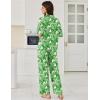 Ekouaer Women Pajamas Set Button Down Sleepwear Short Sleeve Pjs Soft Comfy Nightwear with Long Pants S-XXL(Green Leaves)