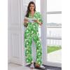 Ekouaer Women Pajamas Set Button Down Sleepwear Short Sleeve Pjs Soft Comfy Nightwear with Long Pants S-XXL(Green Leaves)
