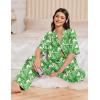 Ekouaer Women Pajamas Set Button Down Sleepwear Short Sleeve Pjs Soft Comfy Nightwear with Long Pants S-XXL(Green Leaves)