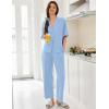 Ekouaer Women Pajamas Set Button Down Sleepwear Short Sleeve Pjs Soft Comfy Nightwear with Long Pants S-XXL(Light Blue)