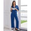 Ekouaer Women Pajamas Set Button Down Sleepwear Short Sleeve Pjs Soft Comfy Nightwear with Long Pants S-XXL(Navy Blue)