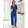 Ekouaer Women Pajamas Set Button Down Sleepwear Short Sleeve Pjs Soft Comfy Nightwear with Long Pants S-XXL(Navy Blue)