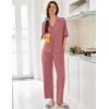 Ekouaer Women Pajamas Set Button Down Sleepwear Short Sleeve Pjs Soft Comfy Nightwear with Long Pants S-XXL(Old Rose)