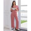 Ekouaer Women Pajamas Set Button Down Sleepwear Short Sleeve Pjs Soft Comfy Nightwear with Long Pants S-XXL(Old Rose)