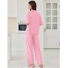Ekouaer Women Pajamas Set Button Down Sleepwear Short Sleeve Pjs Soft Comfy Nightwear with Long Pants S-XXL(Pink)