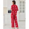 Ekouaer Women Pajamas Set Button Down Sleepwear Short Sleeve Pjs Soft Comfy Nightwear with Long Pants S-XXL(Red Santa)