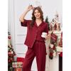 Ekouaer Women Pajamas Set Button Down Sleepwear Short Sleeve Pjs Soft Comfy Nightwear with Long Pants S-XXL(Wine Red)