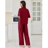 Ekouaer Women Pajamas Set Button Down Sleepwear Short Sleeve Pjs Soft Comfy Nightwear with Long Pants S-XXL(Wine Red)