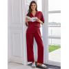 Ekouaer Women Pajamas Set Button Down Sleepwear Short Sleeve Pjs Soft Comfy Nightwear with Long Pants S-XXL(Wine Red)