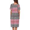Ekouaer Women’s House Dress with Pockets(Black Red Boho)