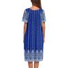 Ekouaer Women’s House Dress with Pockets(Blue Ethnic Flower)