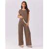 Ekouaer Womens Matching Sets Knit Sweater Sets 2 Pieces Outfits Pullover Tops Wide Legs Pants Lounge Set(Brown)