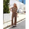 Ekouaer Womens Matching Sets Knit Sweater Sets 2 Pieces Outfits Pullover Tops Wide Legs Pants Lounge Set(Brown)