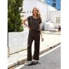 Ekouaer Womens Matching Sets Knit Sweater Sets 2 Pieces Outfits Pullover Tops Wide Legs Pants Lounge Set(Coffee)