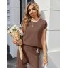 Ekouaer Womens Matching Sets Knit Sweater Sets 2 Pieces Outfits Pullover Tops Wide Legs Pants Lounge Set(Deep Brown)