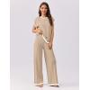 Ekouaer Womens Matching Sets Knit Sweater Sets 2 Pieces Outfits Pullover Tops Wide Legs Pants Lounge Set(Khaki)
