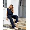 Ekouaer Womens Matching Sets Knit Sweater Sets 2 Pieces Outfits Pullover Tops Wide Legs Pants Lounge Set(Navy Blue)