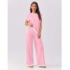 Ekouaer Womens Matching Sets Knit Sweater Sets 2 Pieces Outfits Pullover Tops Wide Legs Pants Lounge Set(Pink)