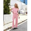 Ekouaer Womens Matching Sets Knit Sweater Sets 2 Pieces Outfits Pullover Tops Wide Legs Pants Lounge Set(Pink)