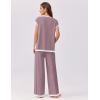 Ekouaer Womens Matching Sets Knit Sweater Sets 2 Pieces Outfits Pullover Tops Wide Legs Pants Lounge Set(Purple)