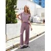 Ekouaer Womens Matching Sets Knit Sweater Sets 2 Pieces Outfits Pullover Tops Wide Legs Pants Lounge Set(Purple)