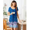Ekouaer Women’s Nightgown Short Sleeve Sleepwear Comfy Sleepshirts Pleated Scoopneck Nightshirt S-XXXL(Blue Purple Flower)