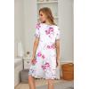 Ekouaer Women’s Nightgown Short Sleeve Sleepwear Comfy Sleepshirts Pleated Scoopneck Nightshirt S-XXXL(Charmingrose)