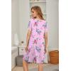 Ekouaer Women’s Nightgown Short Sleeve Sleepwear Comfy Sleepshirts Pleated Scoopneck Nightshirt S-XXXL(Flora Pink)