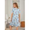 Ekouaer Women’s Nightgown Short Sleeve Sleepwear Comfy Sleepshirts Pleated Scoopneck Nightshirt S-XXXL(Floral Blue Pink)