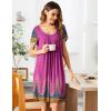 Ekouaer Women’s Nightgown Short Sleeve Sleepwear Comfy Sleepshirts Pleated Scoopneck Nightshirt S-XXXL(Floral Rose Red)