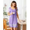 Ekouaer Women’s Nightgown Short Sleeve Sleepwear Comfy Sleepshirts Pleated Scoopneck Nightshirt S-XXXL(Lilac White Flower)