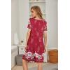 Ekouaer Women’s Nightgown Short Sleeve Sleepwear Comfy Sleepshirts Pleated Scoopneck Nightshirt S-XXXL(Red White Flower)