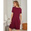Ekouaer Women’s Nightgown Short Sleeve Sleepwear Comfy Sleepshirts Pleated Scoopneck Nightshirt S-XXXL(Winered)
