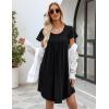 Ekouaer Womens Nightgown Soft Sleepwear Pleated Sleepshirt Sleep Dress Short Sleeve Nightdress S-3XL(Black)