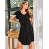 Ekouaer Womens Nightgown Soft Sleepwear Pleated Sleepshirt Sleep Dress Short Sleeve Nightdress S-3XL(Black)