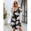 Ekouaer Womens Nightgown Soft Sleepwear Pleated Sleepshirt Sleep Dress Short Sleeve Nightdress S-3XL(Black Pink Flower)