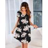 Ekouaer Womens Nightgown Soft Sleepwear Pleated Sleepshirt Sleep Dress Short Sleeve Nightdress S-3XL(Black Pink Flower)