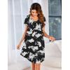 Ekouaer Womens Nightgown Soft Sleepwear Pleated Sleepshirt Sleep Dress Short Sleeve Nightdress S-3XL(Black White Flower)