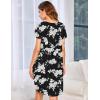 Ekouaer Womens Nightgown Soft Sleepwear Pleated Sleepshirt Sleep Dress Short Sleeve Nightdress S-3XL(Black White Flower)