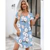 Ekouaer Womens Nightgown Soft Sleepwear Pleated Sleepshirt Sleep Dress Short Sleeve Nightdress S-3XL(Blue White Flower)