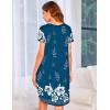 Ekouaer Womens Nightgown Soft Sleepwear Pleated Sleepshirt Sleep Dress Short Sleeve Nightdress S-3XL(Floral Blue)